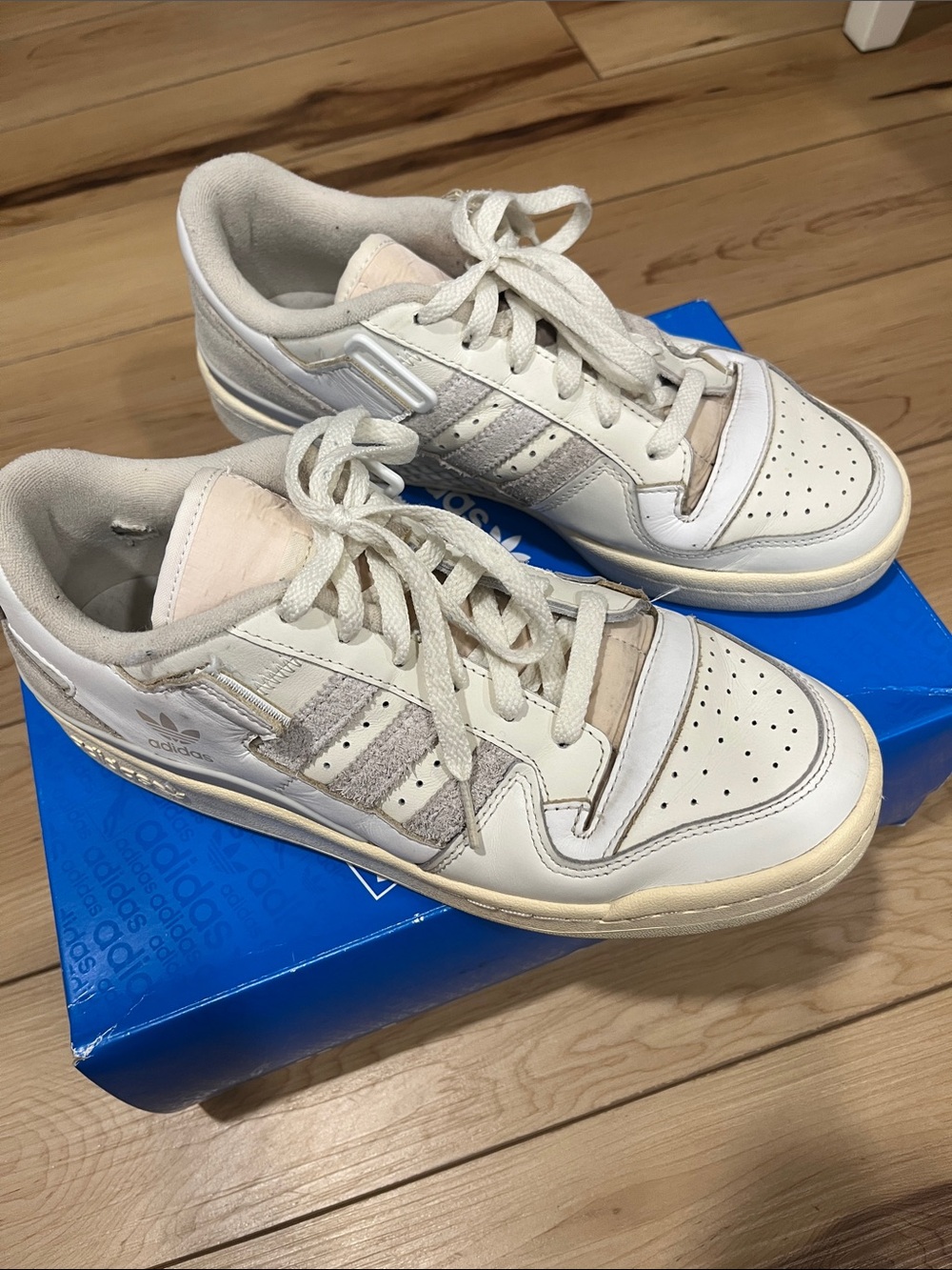 adidas Women’s White Leather Sneakers with Cream Accents